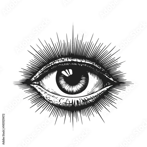 Third Eye On Forehead symbol - black and white & minimalist design for tattoos, logos, vectors - isolated on white background.