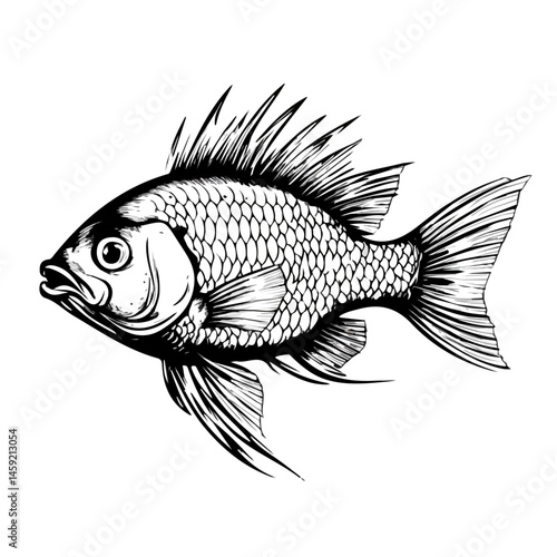 Black and white Tilapia symbol, perfect for tattoos, vectors, logos, isolated on a white background.