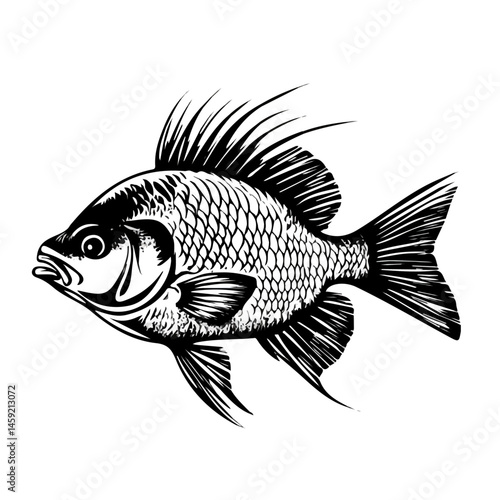 Black and white Tilapia symbol, perfect for tattoos, vectors, logos, isolated on a white background.