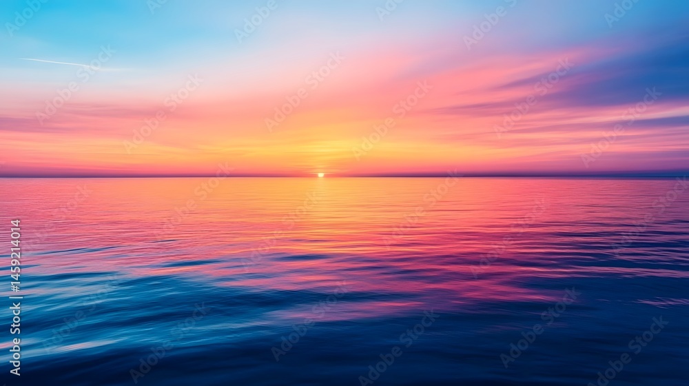 Fototapeta premium Vibrant sunset reflected on a smooth ocean surface