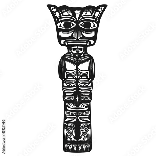 Black and white Totem Pole symbol, perfect for tattoos, vectors, logos, isolated on a white background.