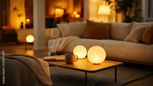 Wallpaper Mural Warm, inviting living room scene with soft lighting Torontodigital.ca