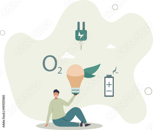 Eco friendly sustainable, Man holding light bulb with plant growing , Green eco energy and climate change problem concepts. character life .