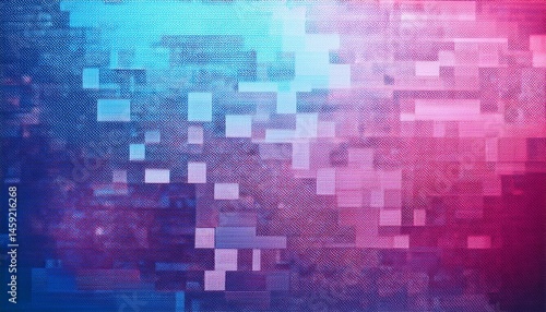 Abstract Pixel Art Glitch Effect, Blue Pink Gradient, Digital Canvas