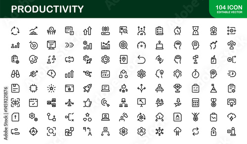 Productivity Essentials Icon Set. Premium, Editable Clean, Professional, and User-Friendly Graphics for Work, Office, and Digital Planning Projects. Productivity line icons.