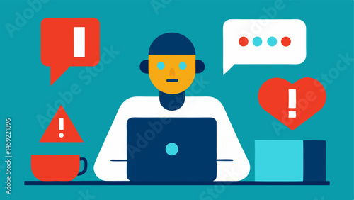 Emergency Assessment A patient urgently typing symptoms into a chatbot with attentiondrawing visuals like an exclamation mark and a pulse icon indicating seriousness.