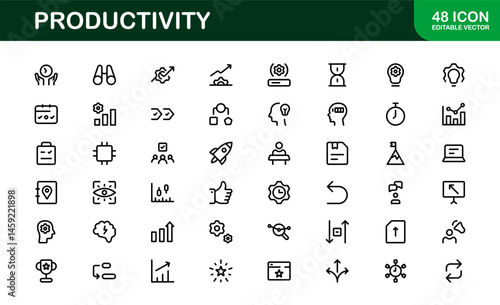 Productivity Essentials Icon Set. Premium, Editable Clean, Professional, and User-Friendly Graphics for Work, Office, and Digital Planning Projects. Productivity line icons.