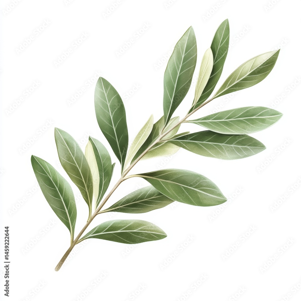 Fototapeta premium Branch of olive leaves, detailed illustration