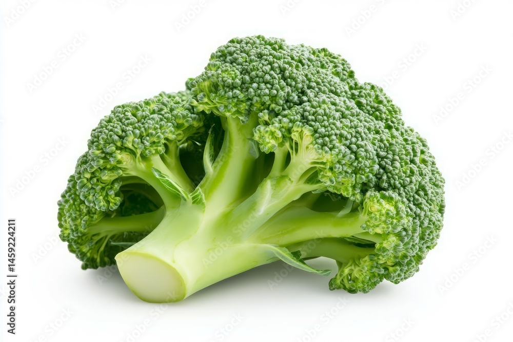 Fresh broccoli florets on solid white background. Artificial Intelligence image Fresh broccoli florets on solid white background. Artificial Intelligence image