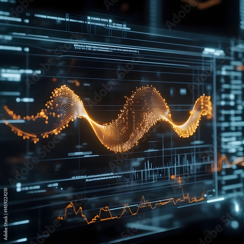 Movie screenshot, computer screen, a Mobius shaped audio waveform, close-up shot
