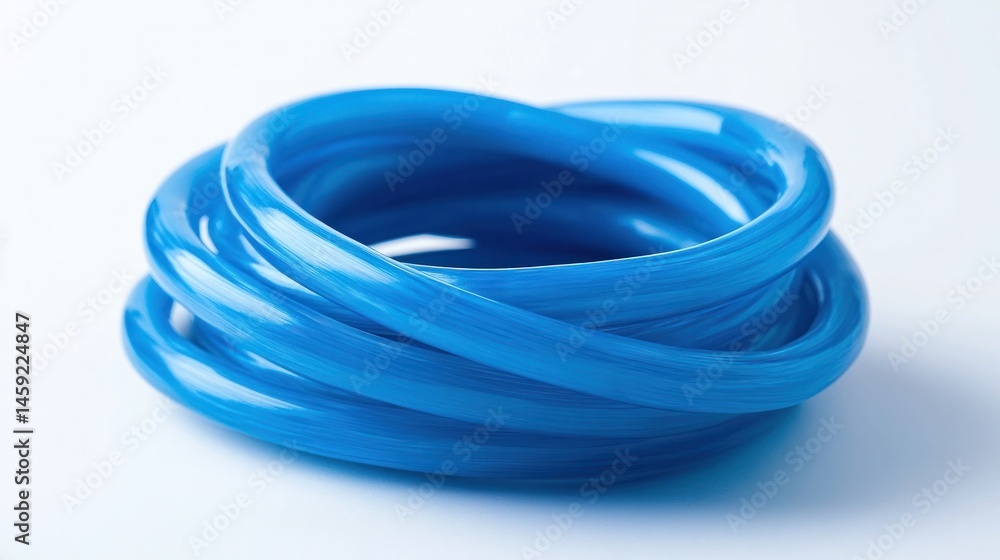 Close up view of several blue rubber bands twisted into spiral loops coils and circular shapes The flexible elastic bands are curled and connected in a continuous encircling pattern Close up view of several blue rubber bands twisted into spiral loops coils and circular shapes The flexible elastic bands are curled and connected in a continuous encircling pattern