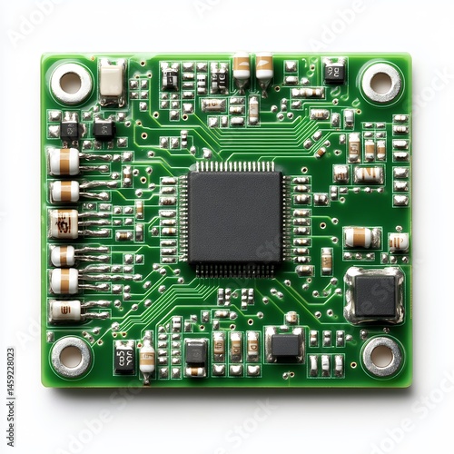 Green Circuit Board with Central Processor Chip