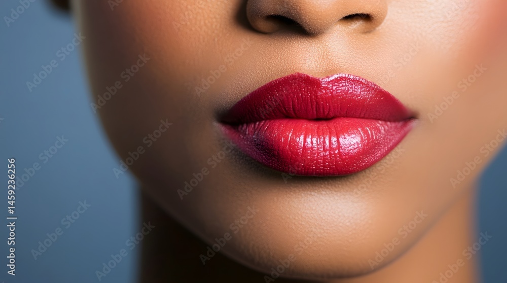 Fototapeta premium Close-up of a woman's red lips making a 'shhh' gesture