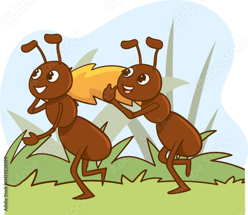 visual of ants preparing for winter. vector illustration of cute ants carrying food