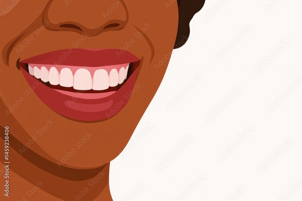 Fototapeta premium Close up of afro black woman smiling illustration Concept: diversity representation, beauty campaigns, self-love visuals, inclusive identity, character design