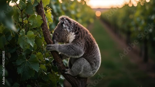 Koala in Vineyard at Sunset