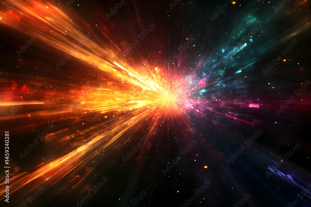 Naklejka premium Colorful Explosion of Light in Abstract Cosmic Background Scene