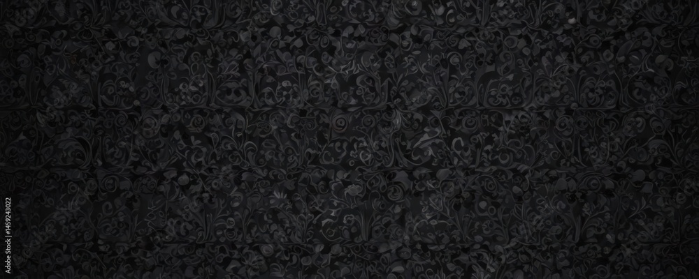 Fototapeta premium Seamless black gothic wallpaper, intricate floral & vine pattern , elegant, full frame, damask
