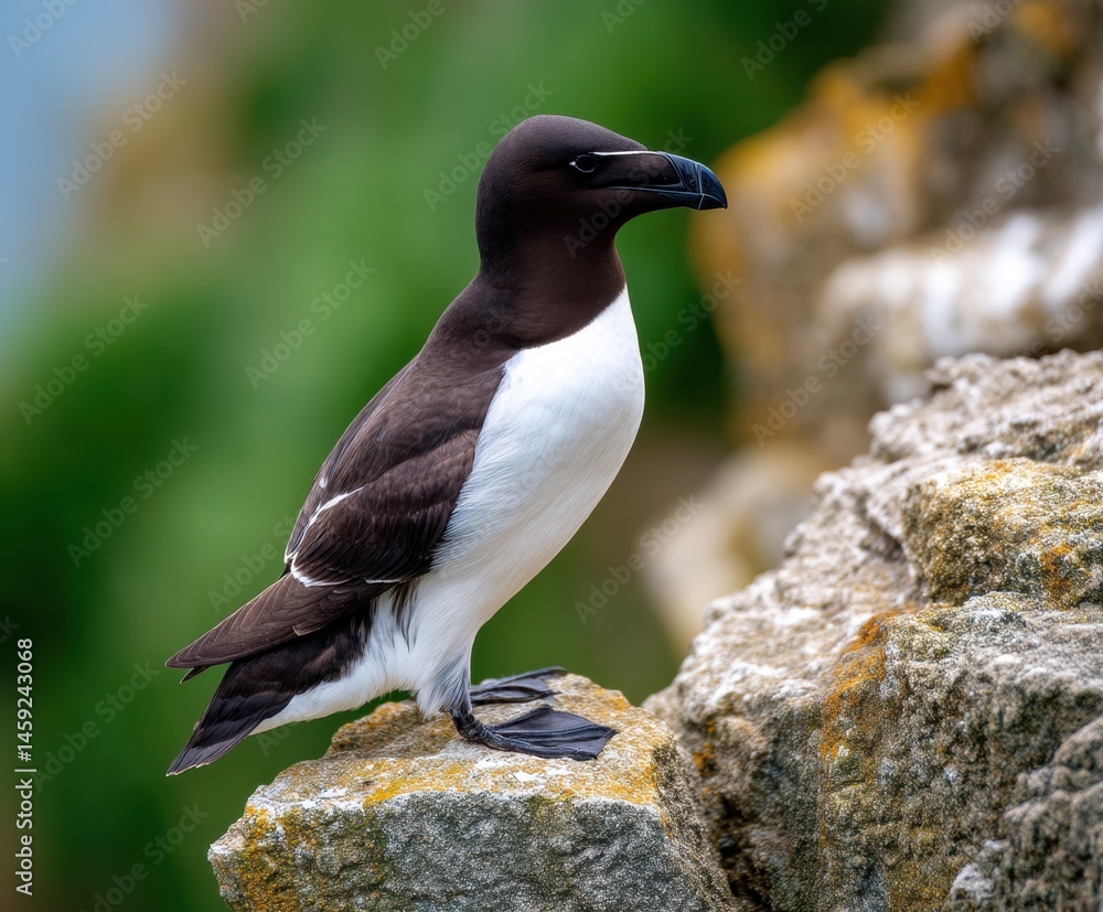 Fototapeta premium Sharpbill perches on a rock in the wild