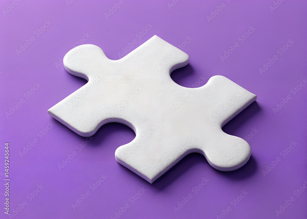 A smooth 3D matte-finished puzzle piece with rounded edges floating above a purple background, casting a soft shadow, representing creativity, problem-solving, and design. A smooth 3D matte-finished puzzle piece with rounded edges floating above a purple background, casting a soft shadow, representing creativity, problem-solving, and design.