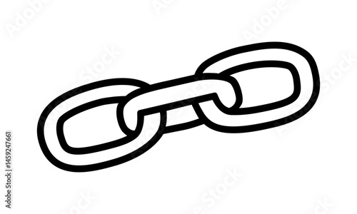 Hand drawn cute outline illustration of three connected links. Flat vector chain line art doodle. Slavery or habit icon. Network connection concept. Unity or consistency. Cooperation sign. Isolated.