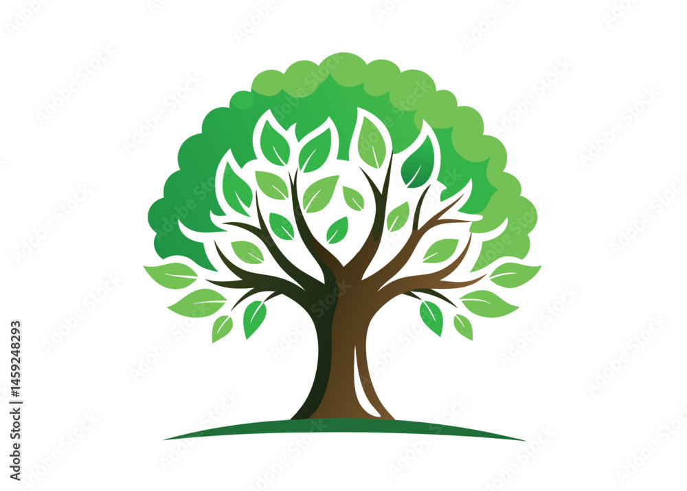 Obraz premium Green Tree Logo Silhouette Realistic Design for Nature-Based Brands, tree, logo, silhouette, green, realistic, nature, 