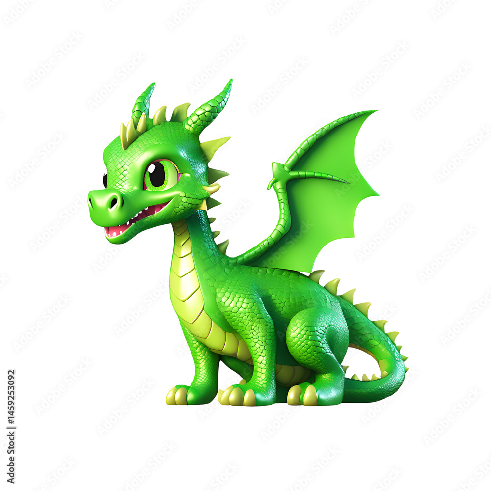 Fototapeta premium Green adorable baby dragon illustration