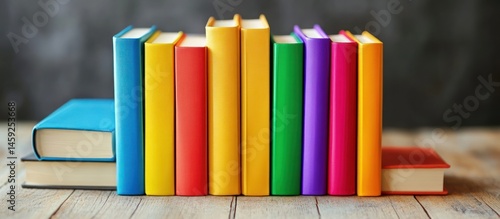 Colorful Book Collection on Wooden Table