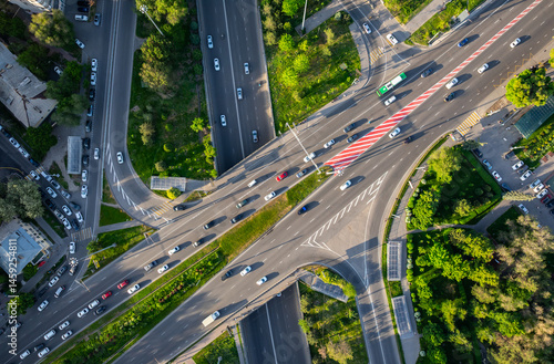 Εκτύπωση καμβά Road junction in Almaty, Kazakhstan, on a sunny spring evening