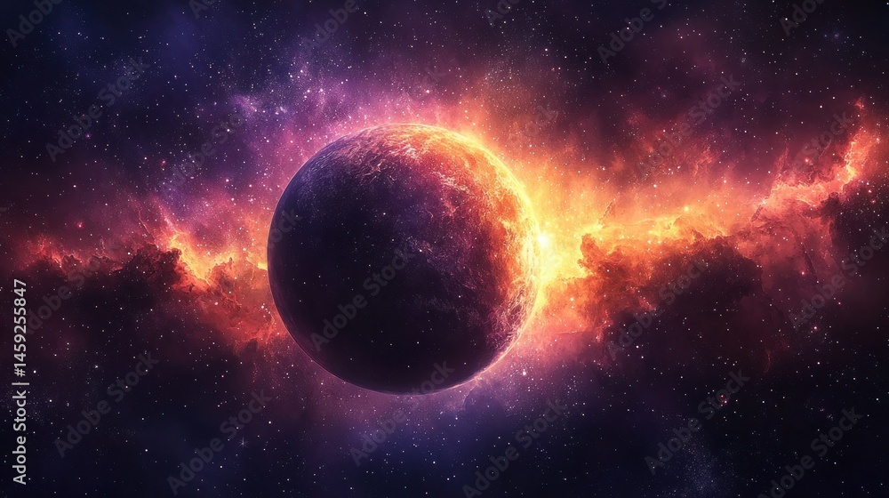 Obraz premium Fiery planet in a nebula
