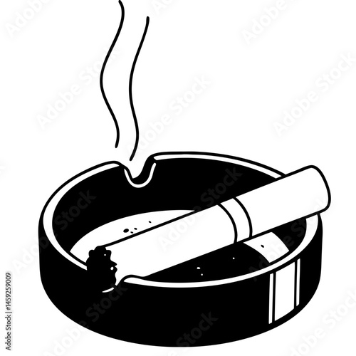 extinguished cigarette in an ashtray with smoke  