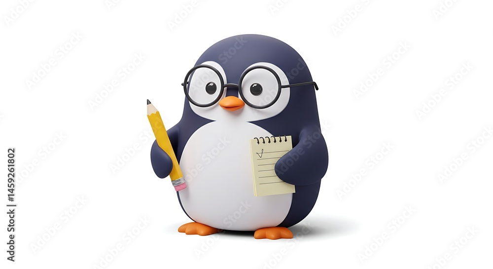 Fototapeta premium Cartoon Penguin with Notepad