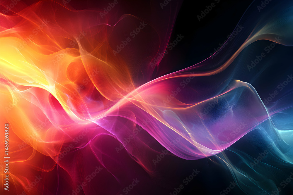 Colorful Abstract Waves of Light in Motion on Dark Background Colorful Abstract Waves of Light in Motion on Dark Background