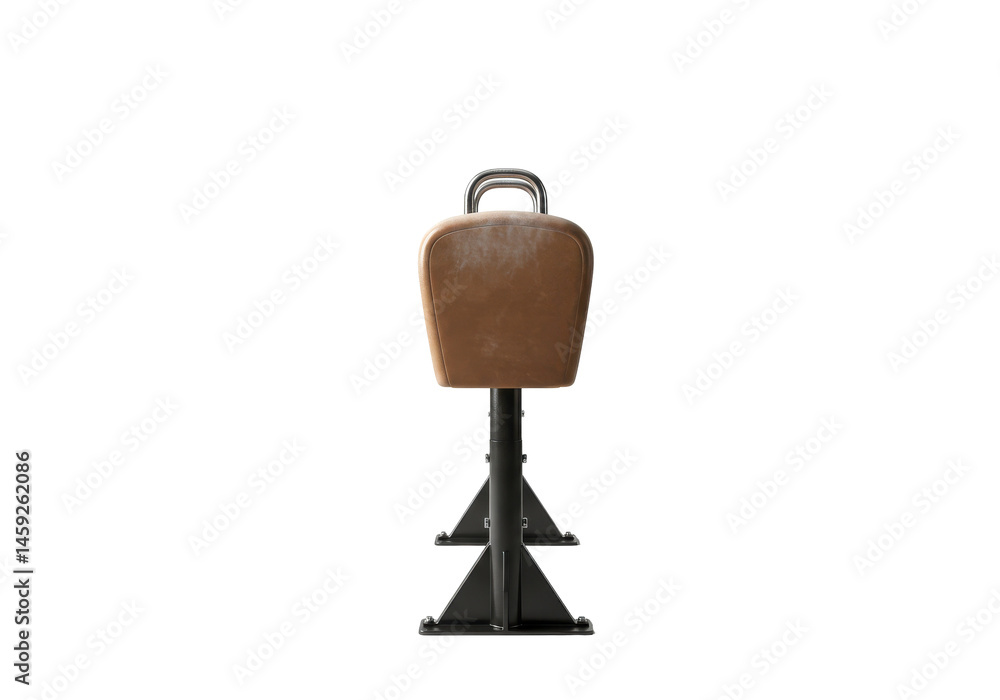 A leathercovered pommel horse stands ready on a black stage A leathercovered pommel horse stands ready on a black stage