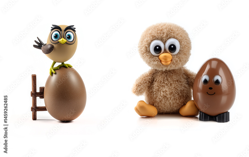 Fototapeta premium chocolate eggs with a toy on a white background