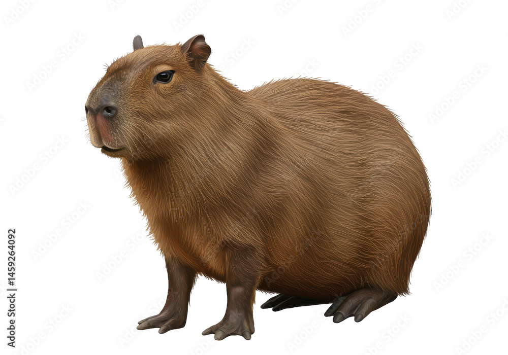 Fototapeta premium A regal brown capybara sits on a black background