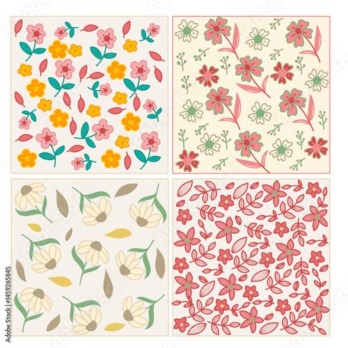 Vector pattern seamless flowers set