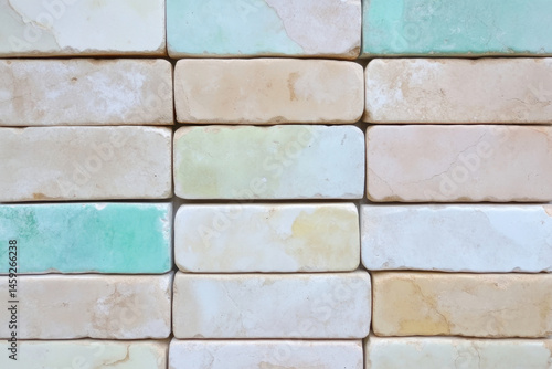 Wallpaper Mural Colorful natural stone bricks arranged in a mosaic pattern, displaying a gradient of shades and textures in an indoor setting Torontodigital.ca