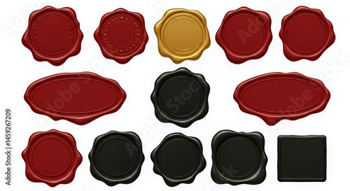 Collection of Red, Black, and Gold Wax Seals: Elegant Design Elements for Branding and Invitations
