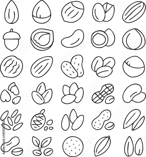 set of black line nuts icons