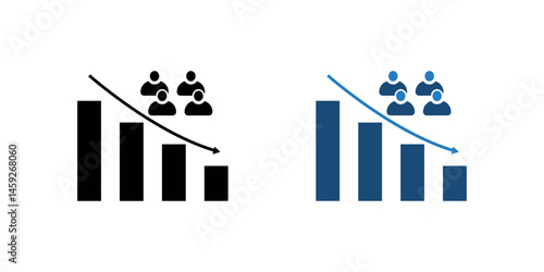 Decreasing Population Chart Icon – People and Bar Graph Symbol Showing Social Decline, Workforce Reduction, or Demographic Trend