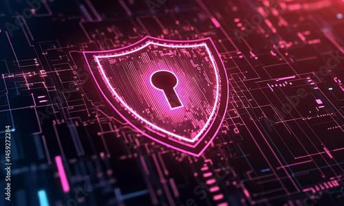 Digital Shield And Lock Icon Representing Cybersecurity In A Futuristic Network Environment Video Animation
