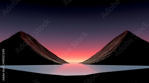 Sunset Serenity Twin Peaks Reflecting in Calm Lake.