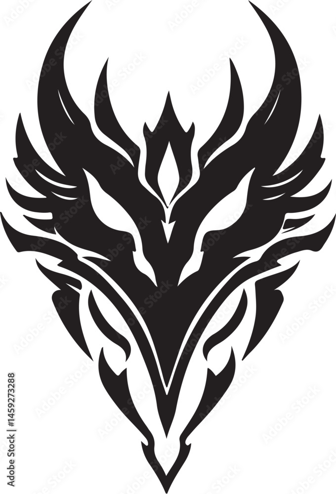 Black and White Illustration of a Fierce Dragon Head Black and White Illustration of a Fierce Dragon Head