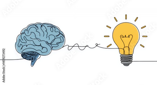 Continuous Line Drawing: Brain and Lightbulb - Idea Generation and Innovation
