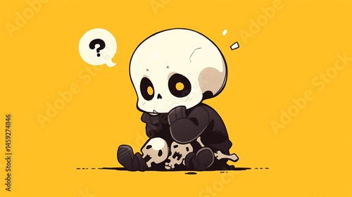 cute brooding skeleton, chibi doodle style