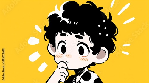 Serious man thinking pose, doodle style