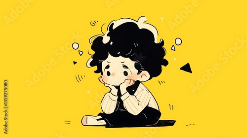 Serious man thinking pose, doodle style