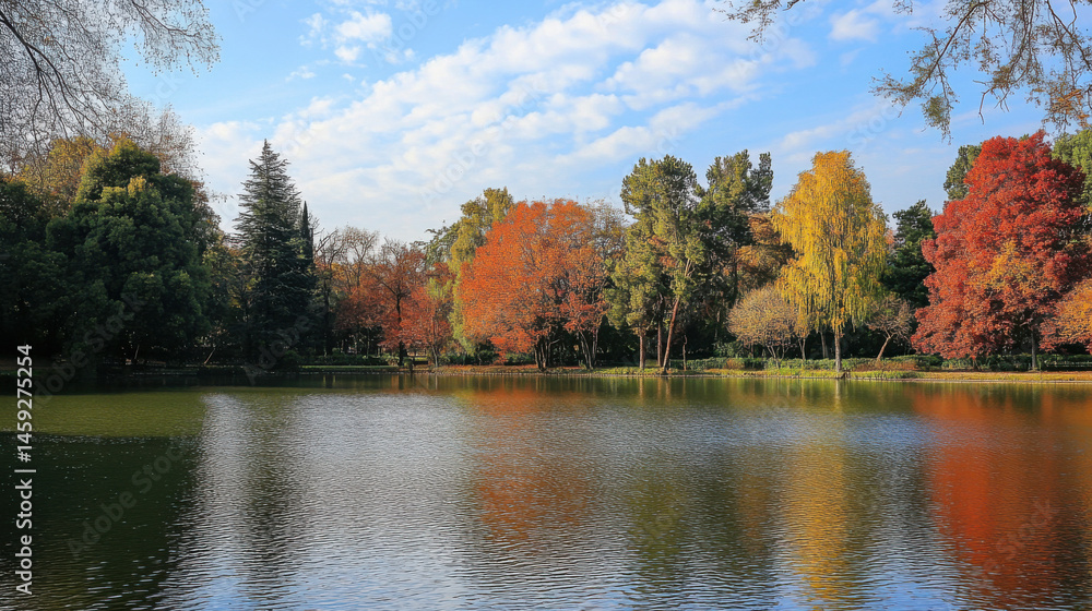 Fototapeta premium Lake with Colorful Trees in Autumn