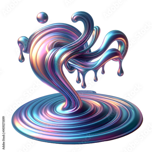 3D iridescent glass dip, dripping in smooth trails isolated on white background